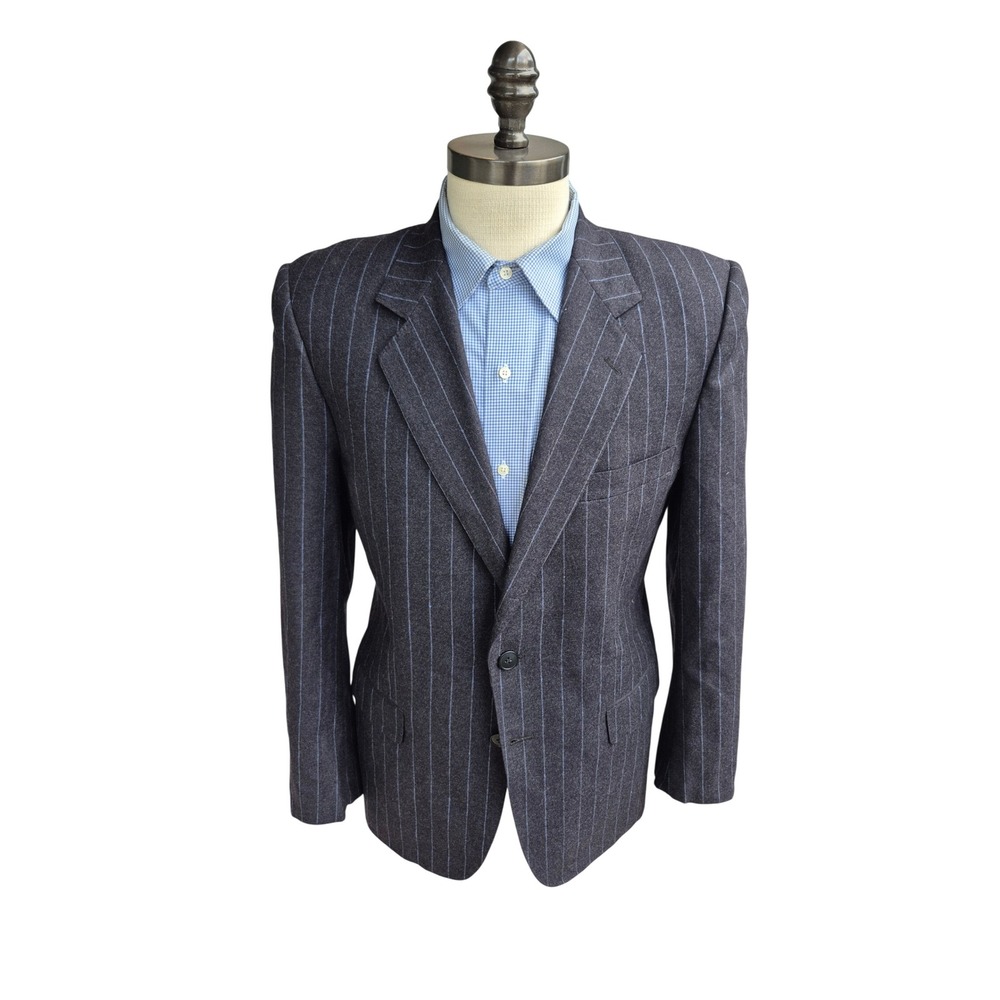 Fred Hayman Beverly Hills Mens Pinstripe Wool Blazer Suit Jacket Charcoal 40 R